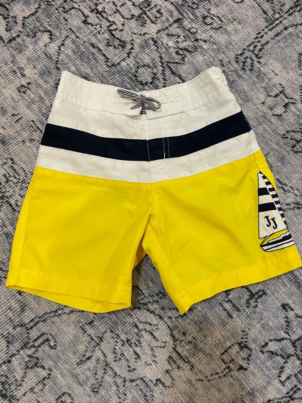 Janie & Jack Baby Boy 18-24M Yellow Navy Colorblock Sailboat Board Shorts Swim